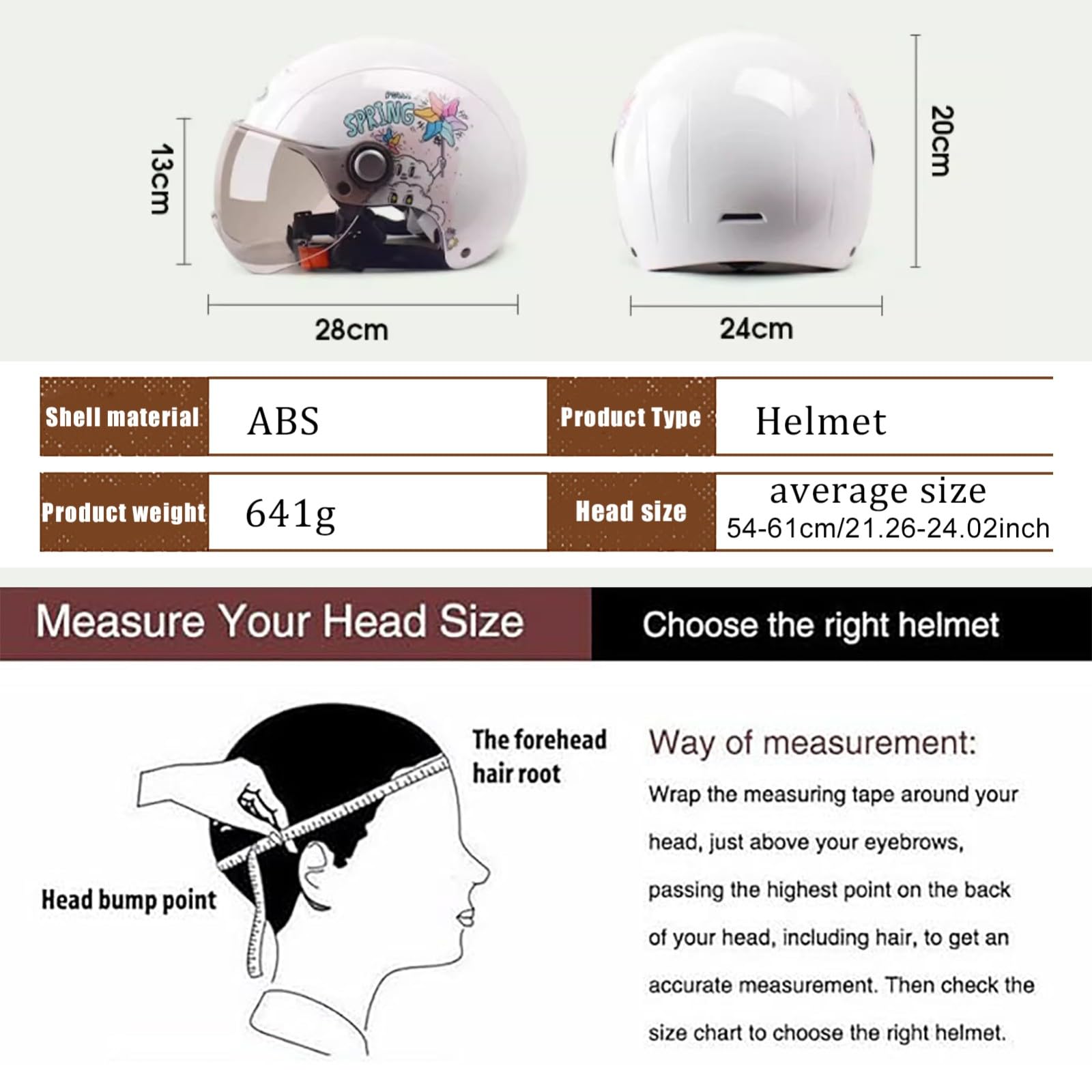 Kask motocyklowy 3/4 ze słodkim wzorem, certyfikat DOT/ECE, lekki kask motocyklowy z wizjerem i zdejmowanymi nausznikami z podszewką, otwarty kask motocyklowy do skutera