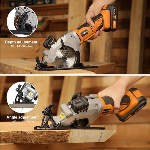 Miniatura 5 de Sierra circular, mini sierra circular de 4-12 pulgadas inalámbrica con batería de 2.0 A, sierra de potencia con guía láser, 3400 RPM, corte máximo