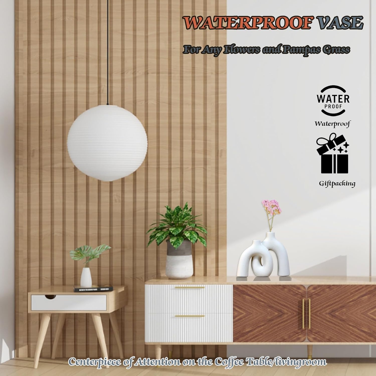 Hug Donut Decorative Vase Set,Minimalist Nordic Boho Style Vases Home Decor,Matte Ceramic Hollow Vase Decorations for Living Room Shelf, Bookshelf Mantle Entryway Table or Console Décor. (White)