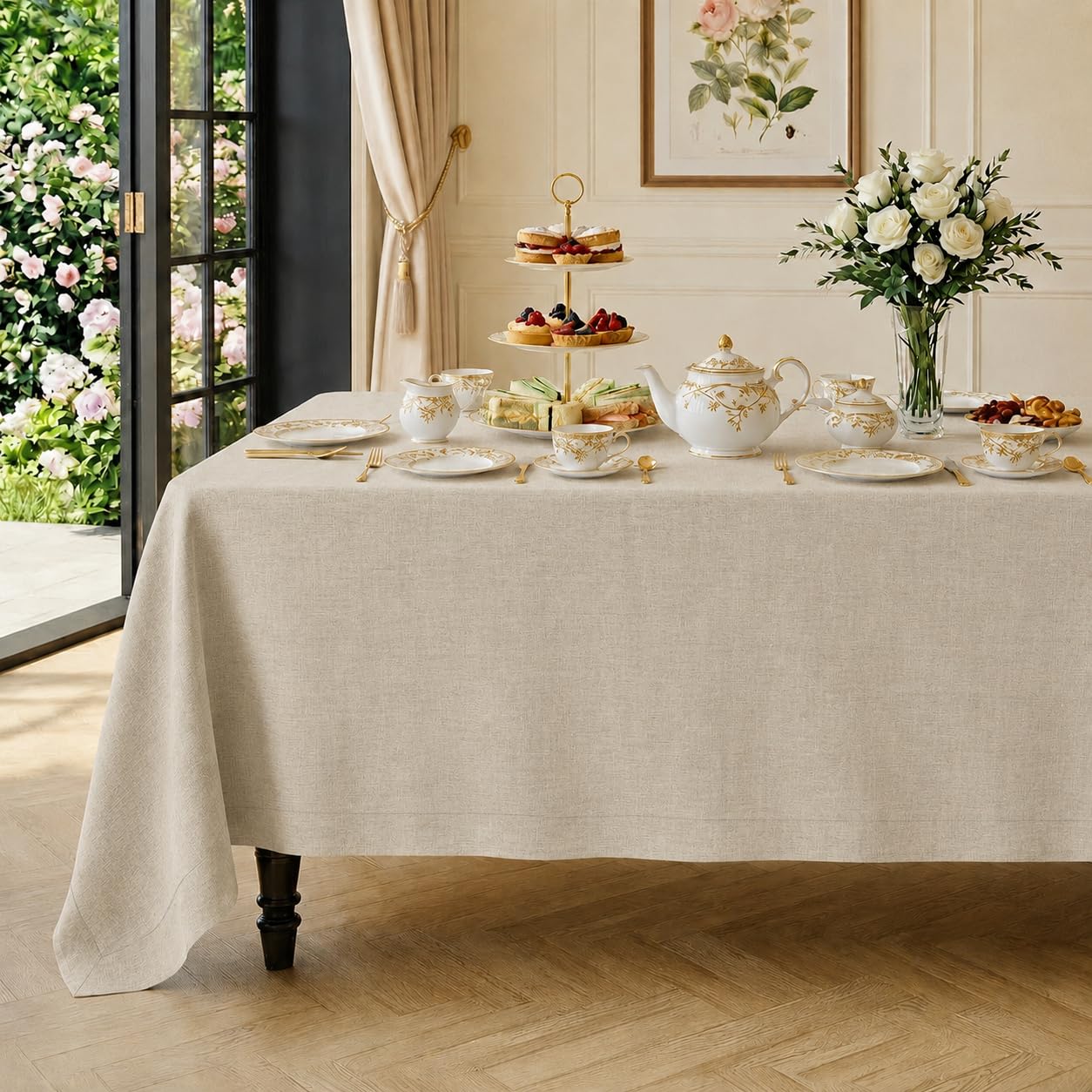 Classic Linen™ by D'Moksha Natural Tablecloth, Rectangle Tablecloth 150 x 225 cm, 100% Pure Linen, Machine Washable Table Cloth for Dining- Summer