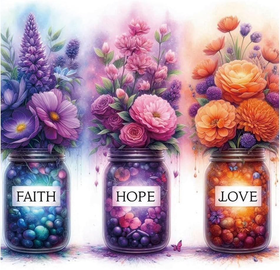 KUKUDEM Faith Hope Love Diamond Art Painting Kits for Adults, 12x12In