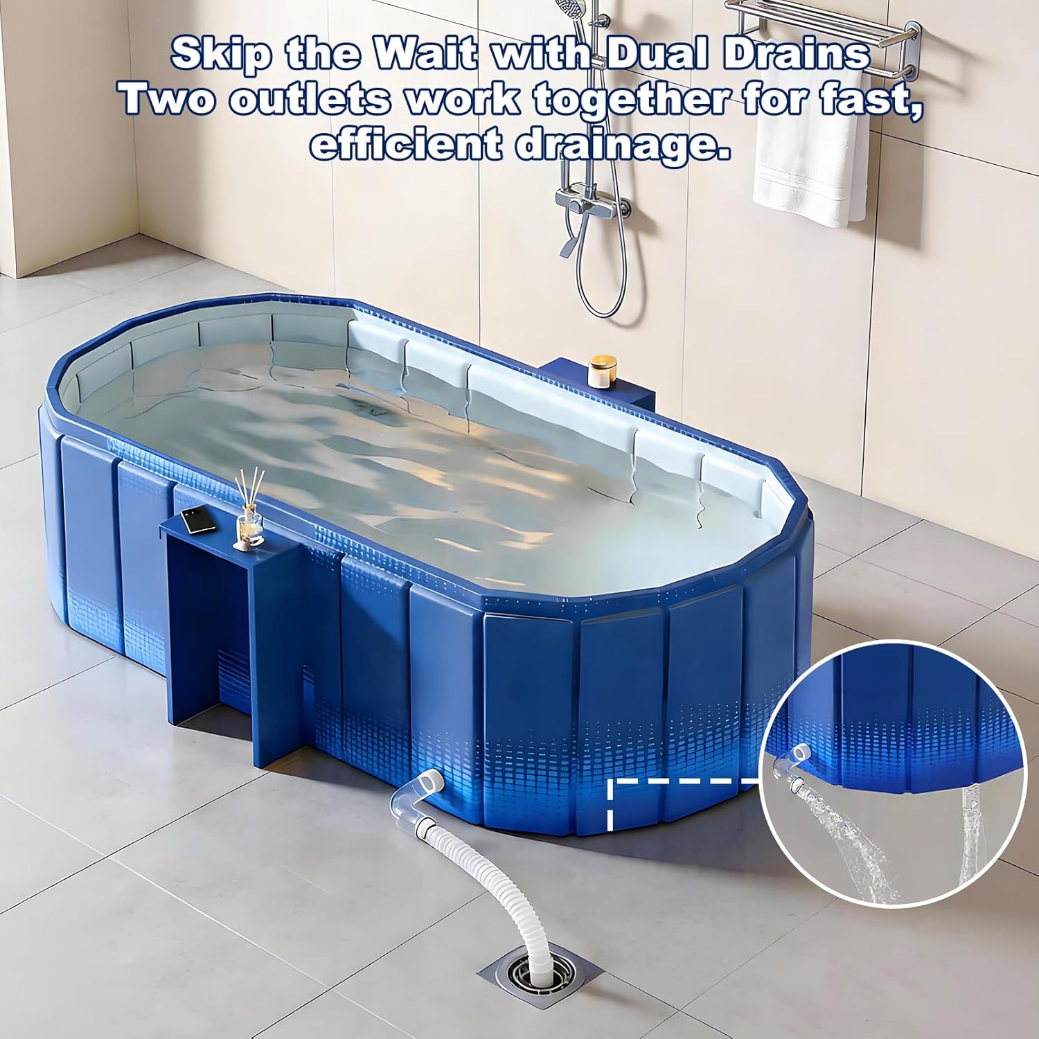 Portable Bathtub for Adult 59" Large Collapsible Cold Plunge Bathtub Foldable No Installation Ice Bath Tub for Shower Stall, Bathroom Hot SPA Soaking Standing Tub