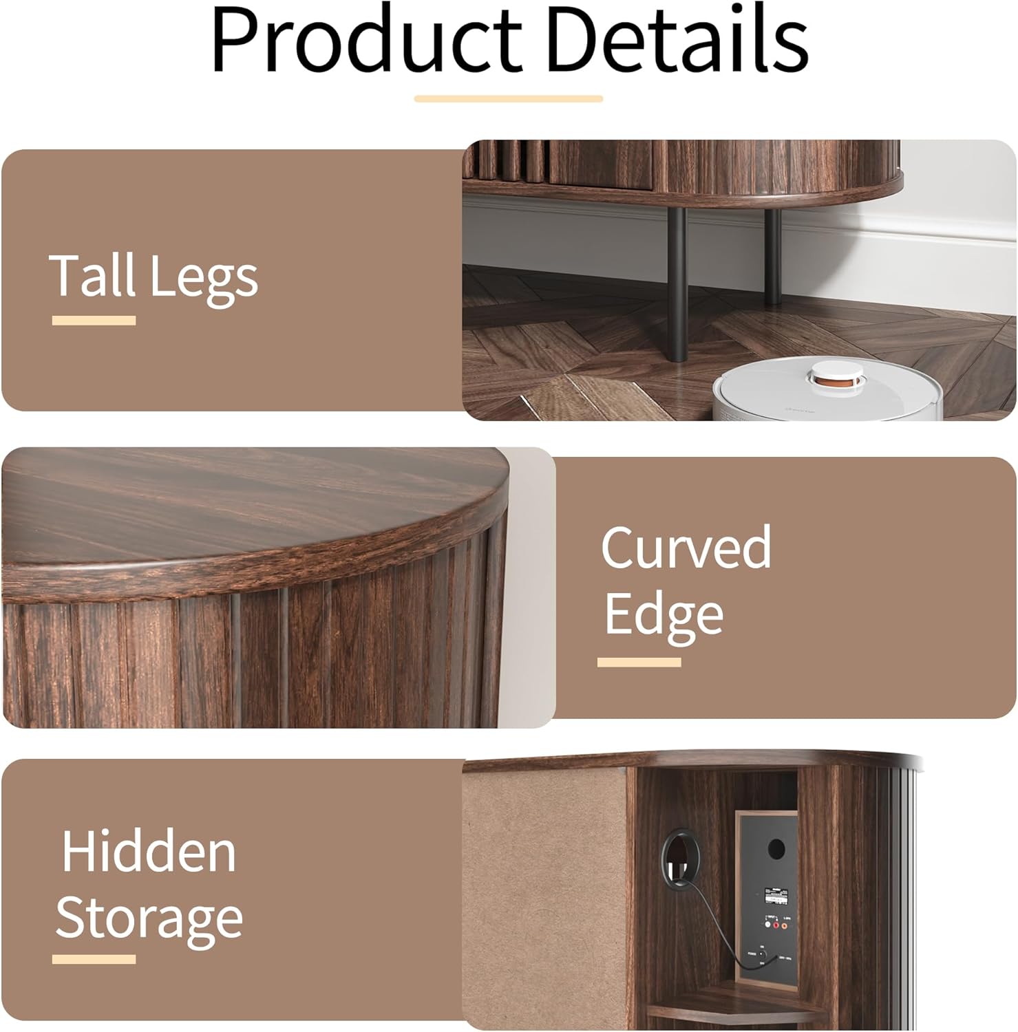 65 Inch TV Stand for TVs Up to 75", Mid Century Modern Entertainment Center TV Console with Adjustable Shelves, Curved Profile Design, Media Console for Living Room, Dark Brown