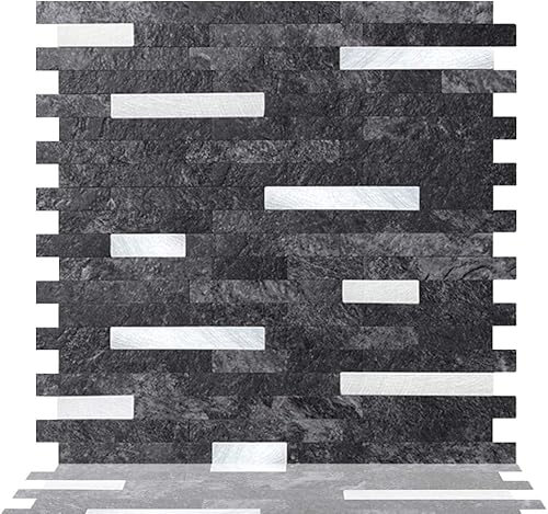 Tic Tac Tiles Autoadhesivo extraíble para la loseta del muro de la cocina o el baño, azulejos metálicos (gris plateado, 6)