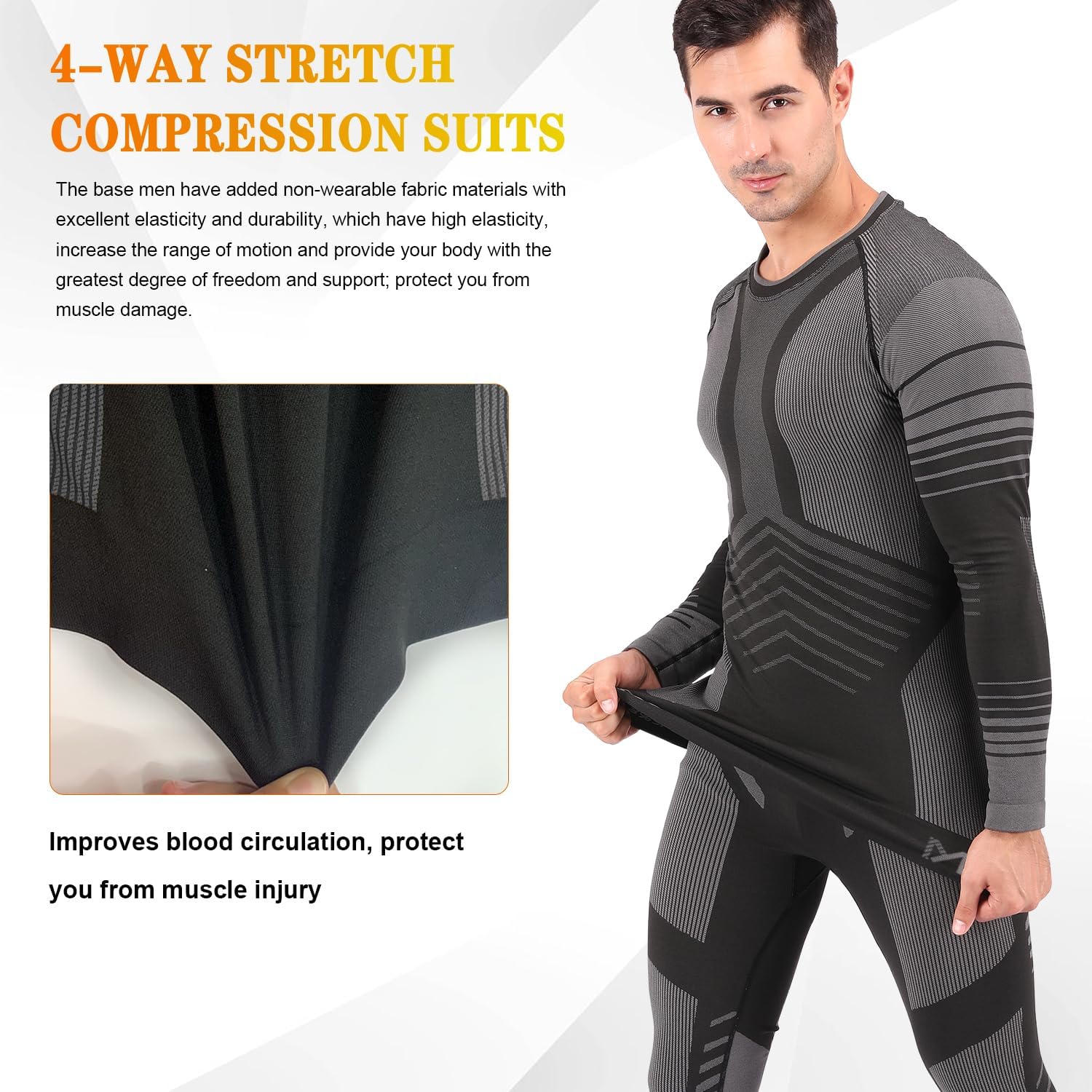 Mens Thermal Underwear Set Seamless Fleece Lined Base Layer Sports Long Johns Winter Gear Running Skiing - Image 3