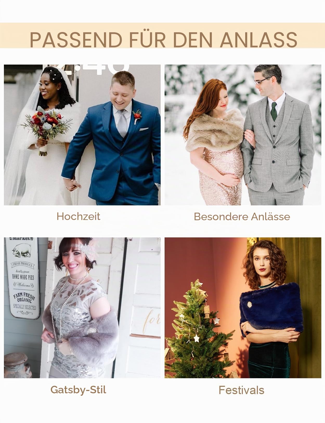 BEAUTELICATE Kunstpelz Schal Stola Bolero Pelz Damen Für Frauen Hochzeit Braut Abend Brautschal Brautstola