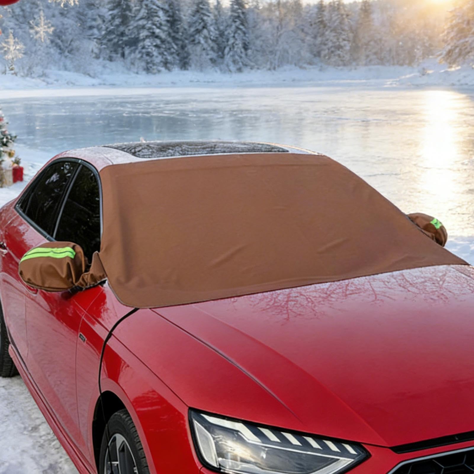 Housse de Pare-brise Anti-Gel et Neige Accessoires Auto Épaissis en Cuir PU