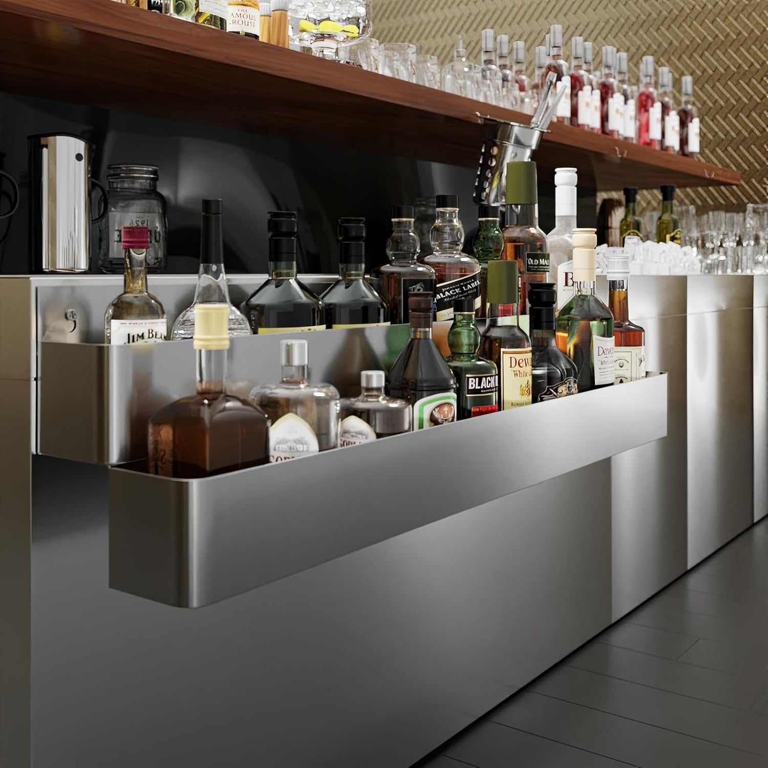 AmGood 42 in. Double Tier Stainless Steel Speed Rail Rack for Commercial Bars, NSF