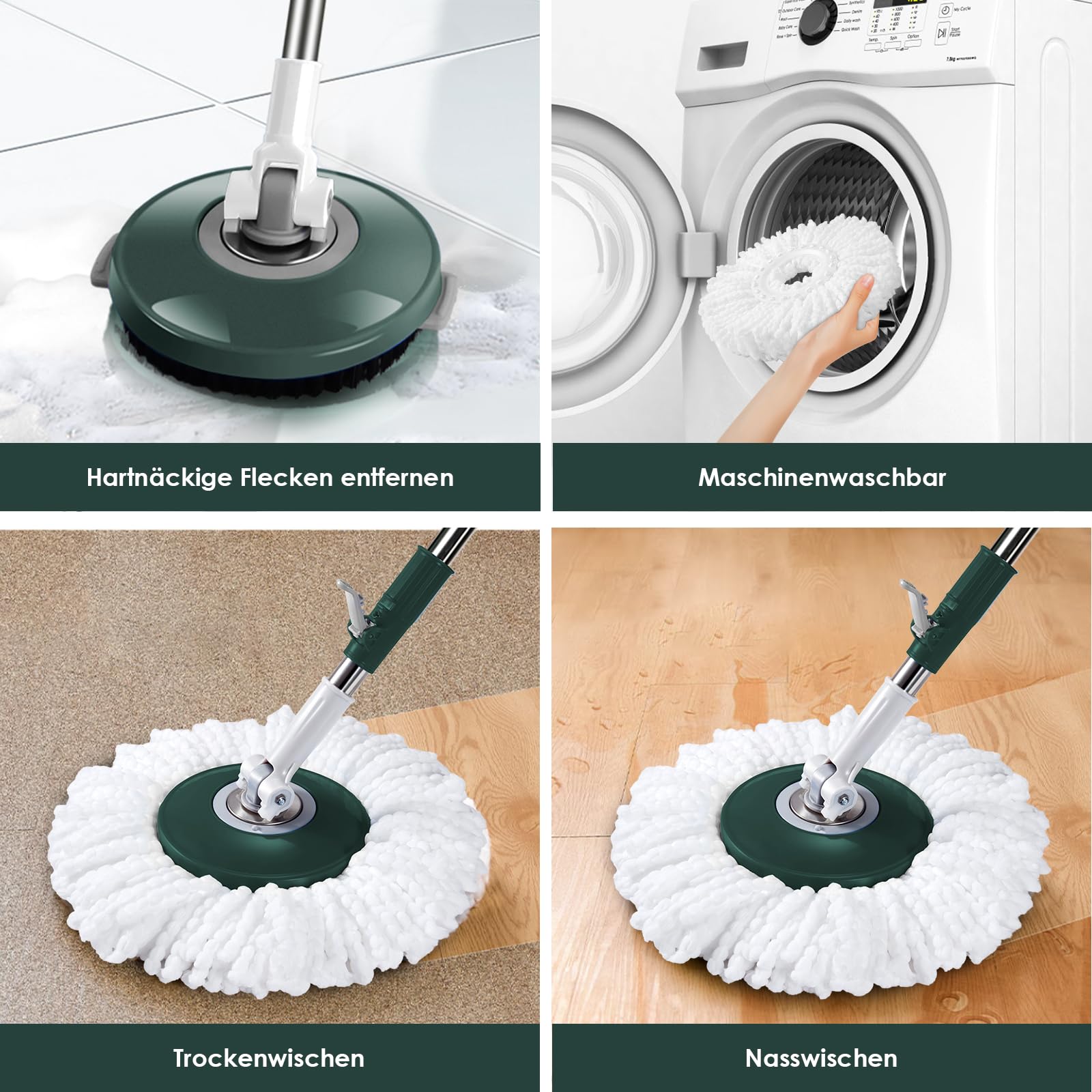 ZNM Set Scopa E Mocio Piatto In Microfibra Con Secchio Strizzatore 2 In 1, Manico Regolabile 140 Cm, 5 Panni Lavabili, Testa Girevole 360° - 5