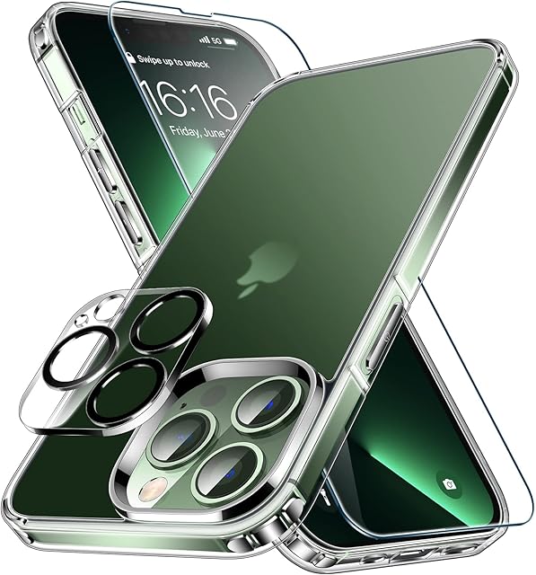 [5-in-1] LK for iPhone 13 Pro Max Case, 2 Packs Tempered Glass Screen Protector & 2 Packs Camera Protectors, Matte-Finish, All-Round Protection, Shockproof, Anti-Scratches Kit for iPhone 13 Pro Max