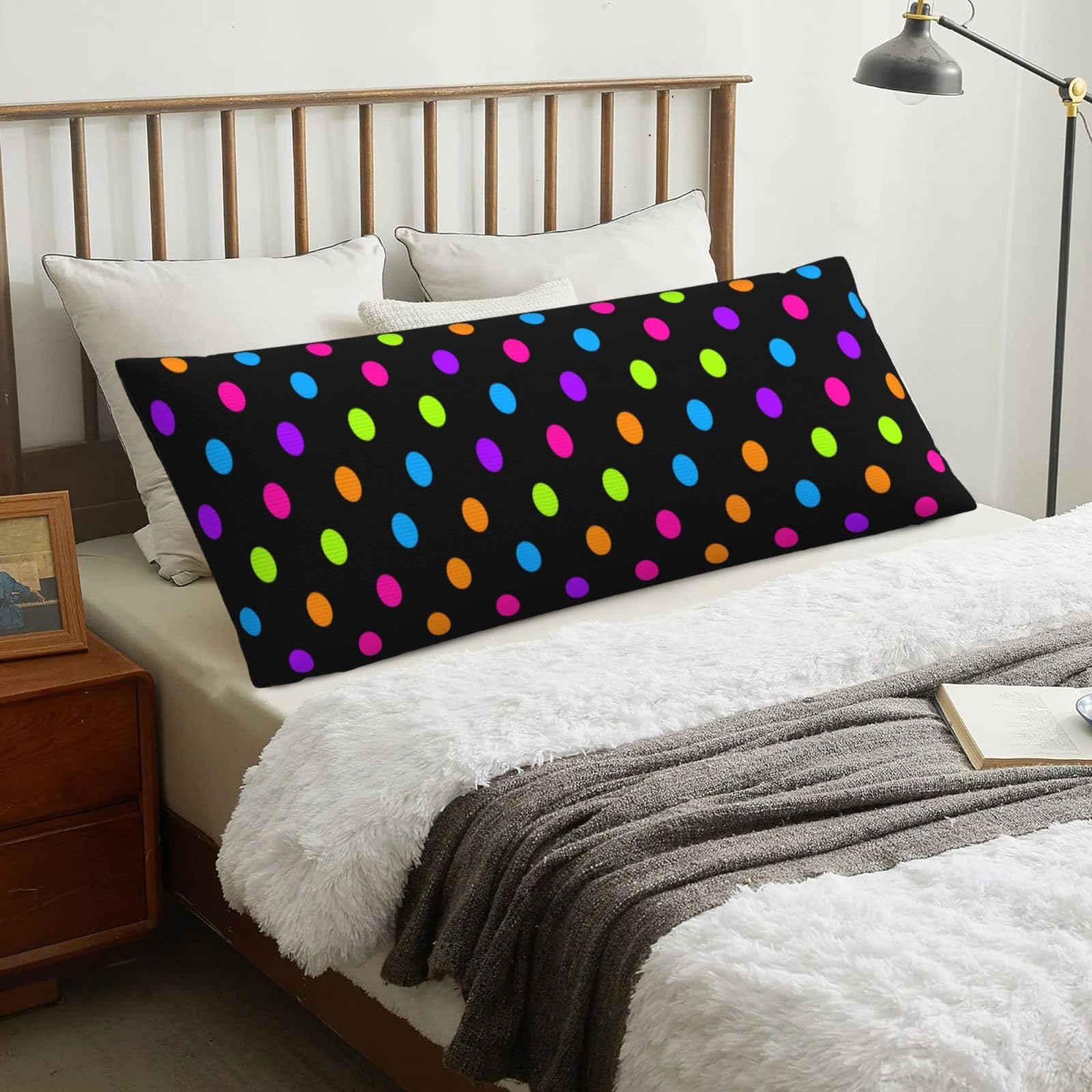 Black Background With Colored Circles, Body Pillow Cover with Zipper,Long Body Pillowcase 20 x 60 in