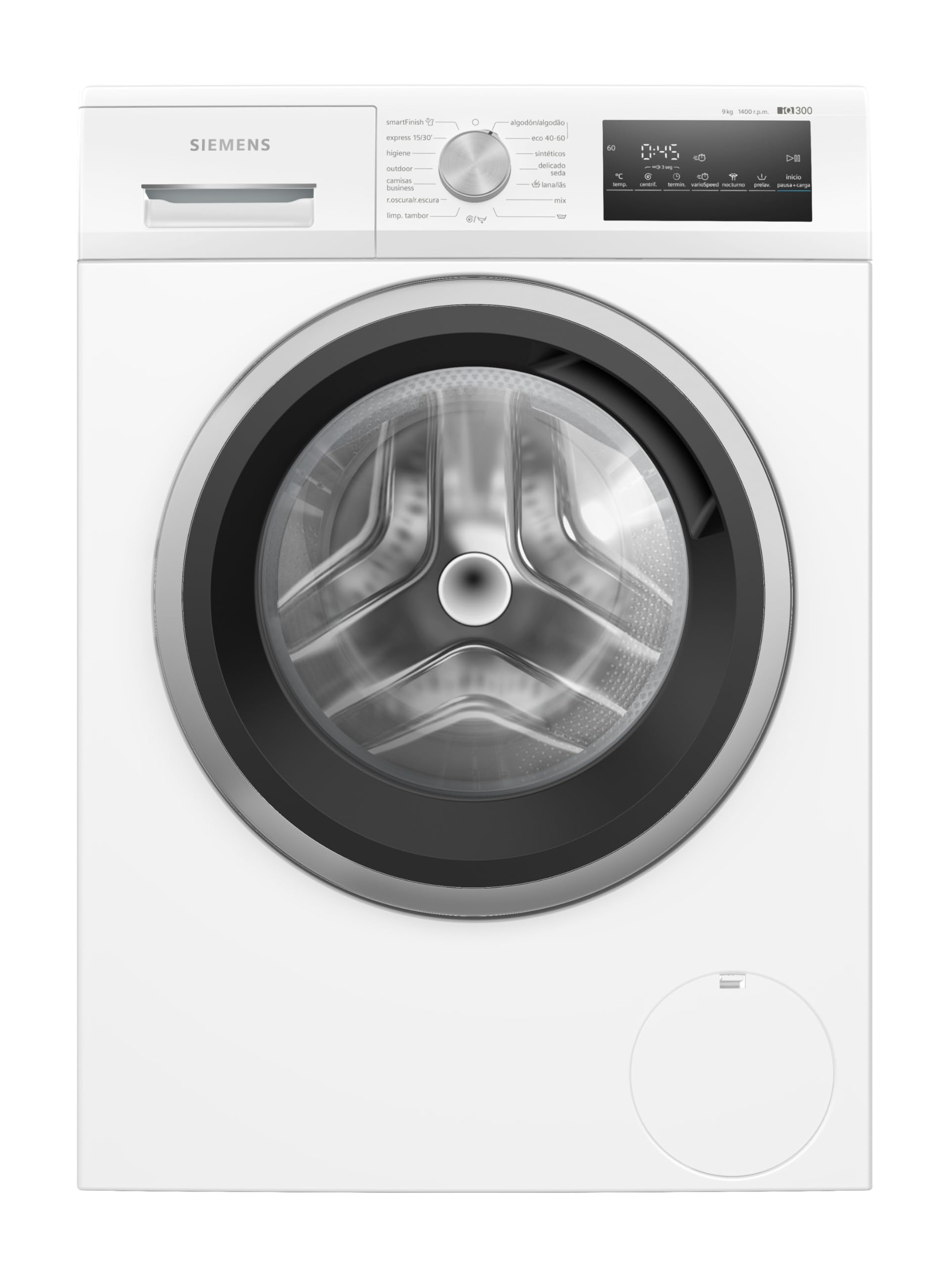 SIEMENS iQ300 front load washer, 9 kg, 1400 rpm, smartFinish, waveDrum drum, iQdrive motor, White, WM14N290EP Energy Label