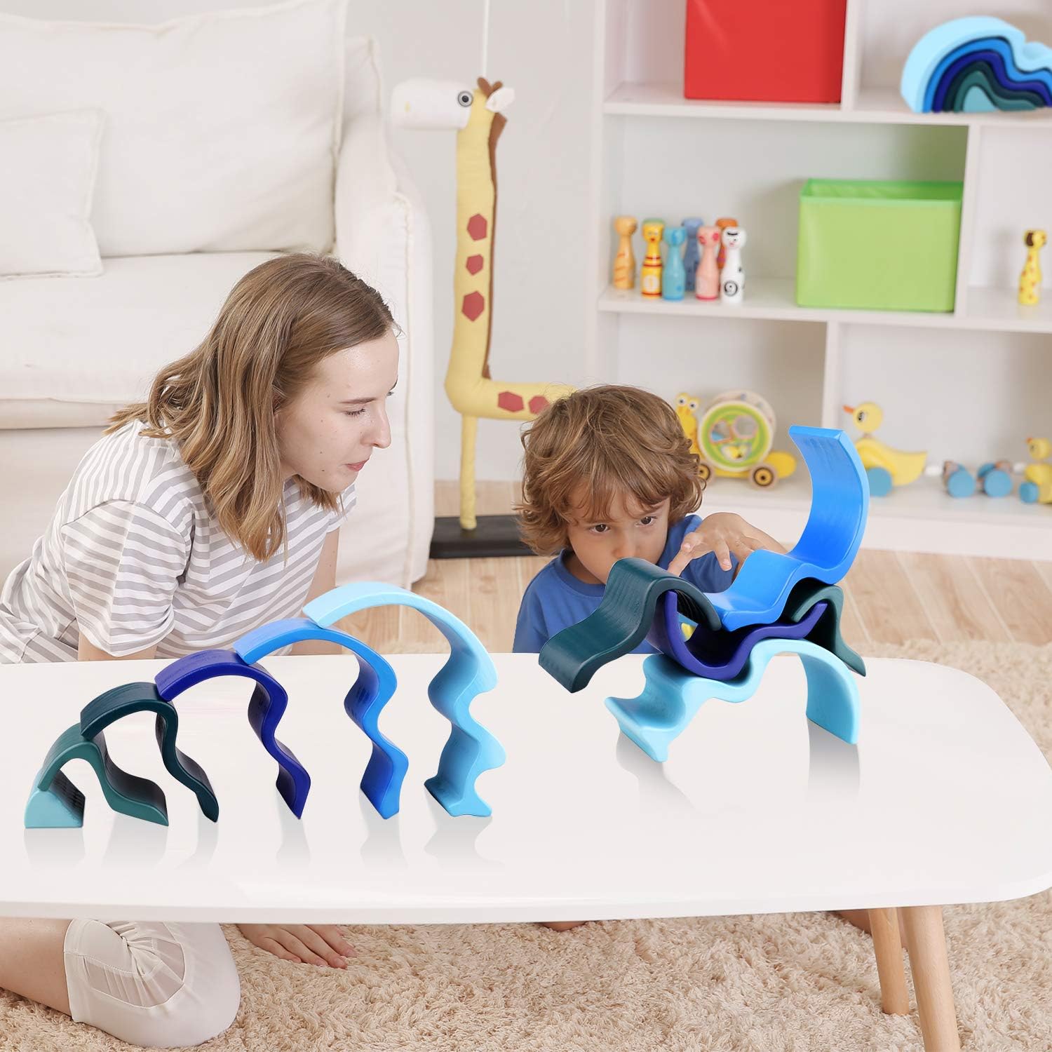 Lewo Wooden Rainbow Stacker Stacking Game Nesting Puzzle Blocks Montessori Educational Toy for Kids Baby Toddlers