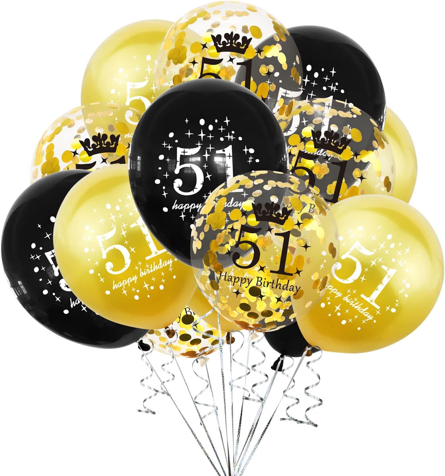 SHUNTAI 51 Birthday Decorations for Men Women Gold and Black 51st Birthday Balloons Latex Confetti Balloon 51 Year Old Anniversary Theme Happy Birthday Party Decor Supplies 12 inch 15 Pieces