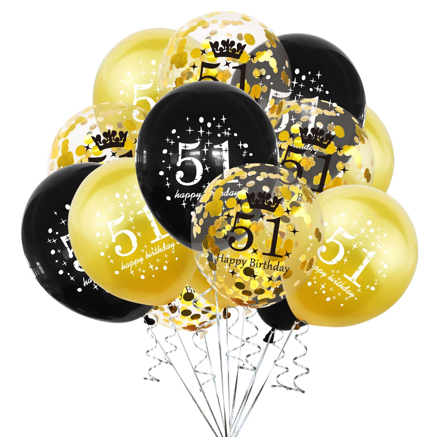 SHUNTAI 51 Birthday Decorations for Men Women Gold and Black 51st Birthday Balloons Latex Confetti Balloon 51 Year Old Anniversary Theme Happy Birthday Party Decor Supplies 12 inch 15 Pieces