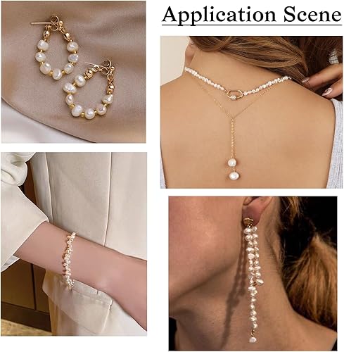 Miniatura 4 de Beadthoven - 140 unidades de 2 hebras de perlas de agua dulce cultivadas naturales de 4 a 0.197 in, perlas blancas sueltas para manualidades,