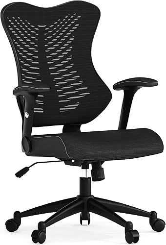 Flash Furniture Silla de oficina ergonómica giratoria ejecutiva de malla negra de diseño de respaldo alto con brazos ajustables