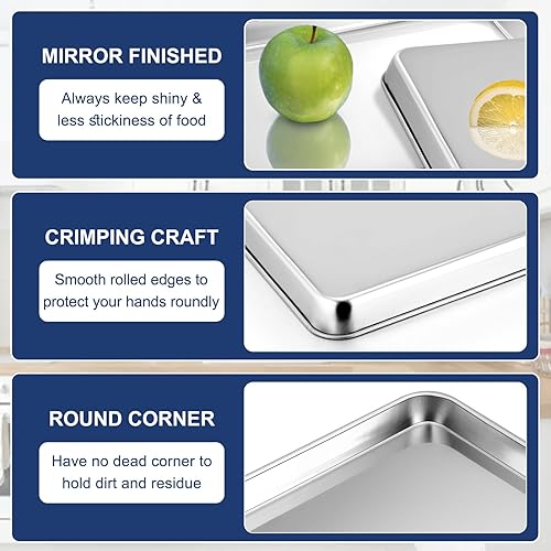 Miniatura 3 de P&P CHEF Bandeja pequeña para horno tostadora, de acero inoxidable, rectangular, 12.5 x 9.7 x 1 pulgadas, no tóxica y saludable, acabado espejo y