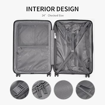 LEVEL8 Grace Luggage Sets Hardshell Suitcase with Wheels, Sturdy Large Suitcase Tsa Lock 20 Inch Expandable Carry on 24 Inch 28 Inch Checked Luggage, 3-Piece Set (20/24/28), Black