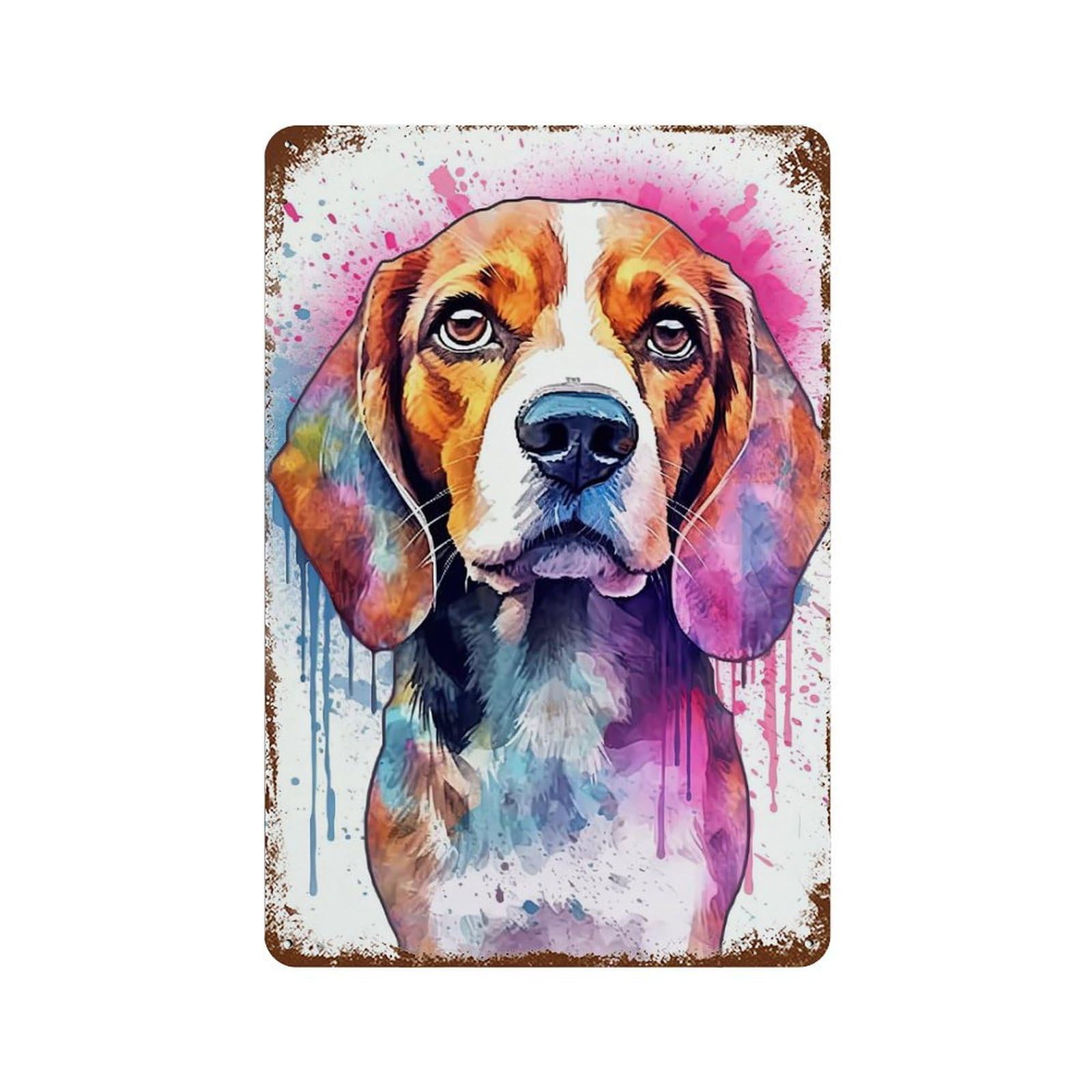 Cute Beagle Dog Portrait Weathered Tin Sign 11.8"x7.9", Vintage Wall Decor for Garage, Pub Or Kitchen