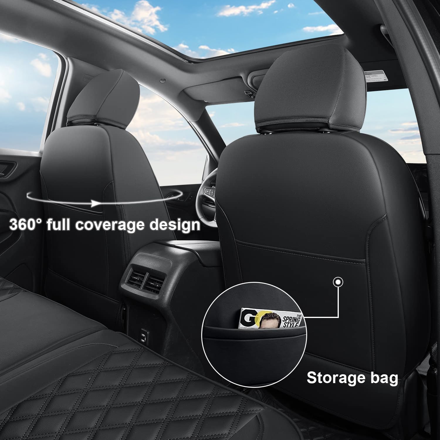 GIANT PANDA Customized Full Set Car Seat Covers for Ford Maverick 5-Seat XL, XLT, Lariat 2022 2023 2024 2025,Faux Leather (Black)
