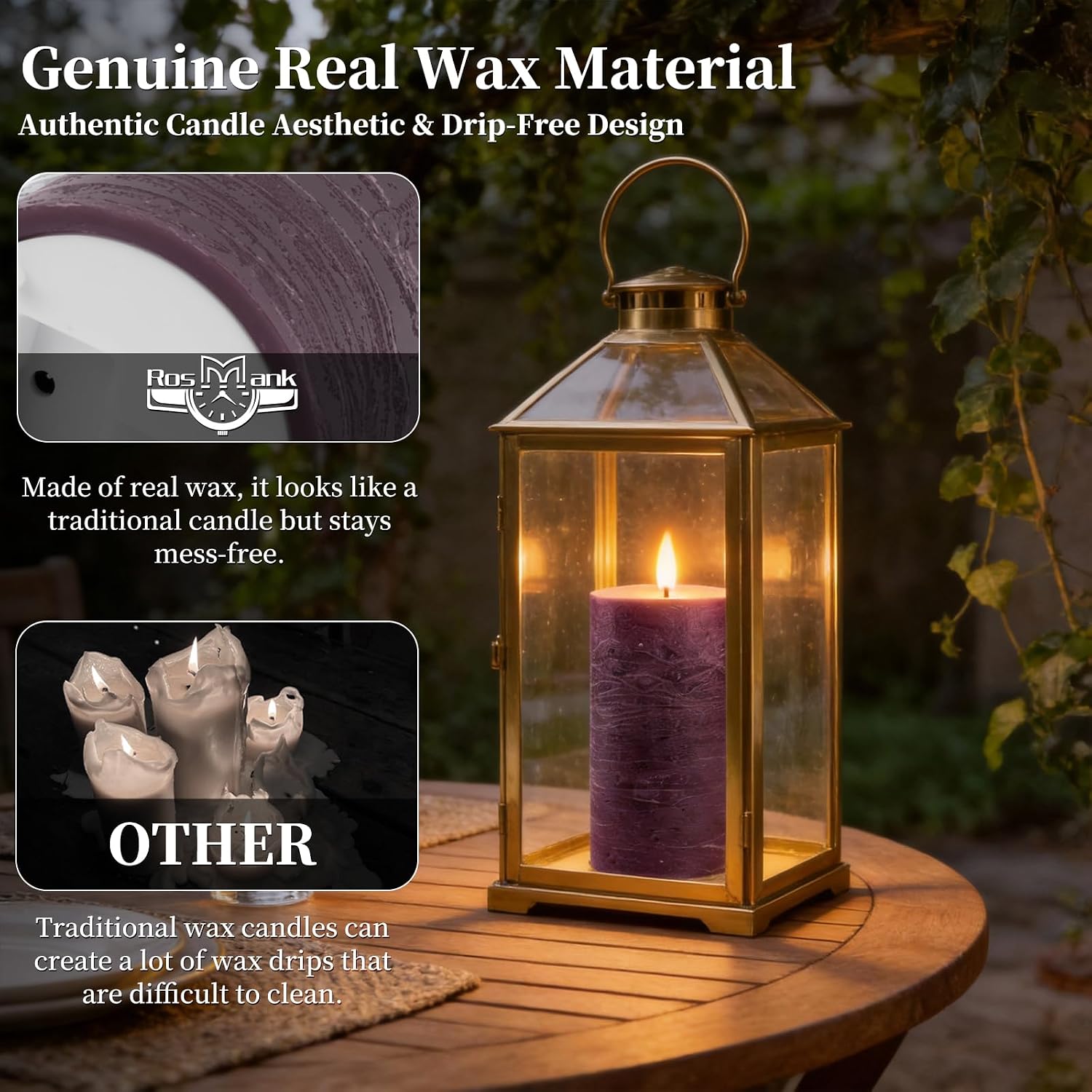 3 Set LED Candles, Indoor & Outdoor Candles with 10-Key Remote Timer Control, Flameless, Real Wax, Decoration for Christmas, Birthday, Wedding, Party, Purple