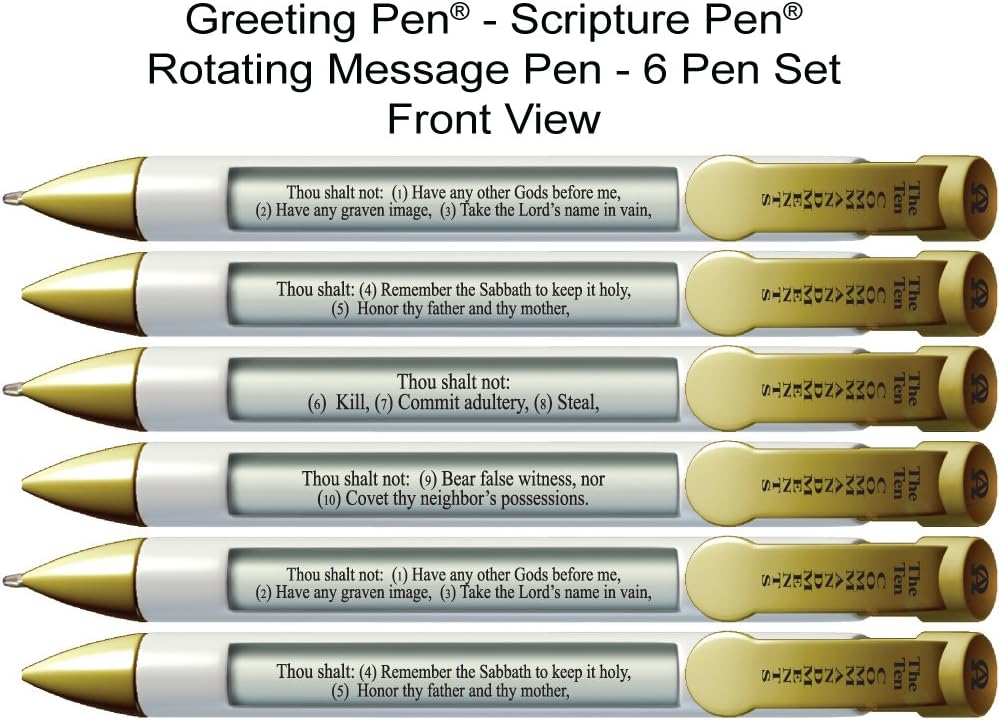 Greeting Pen "10 Commandments" Scripture Pens, Scripture Verses with Rotating Messages, 6 Pen Set (36030)