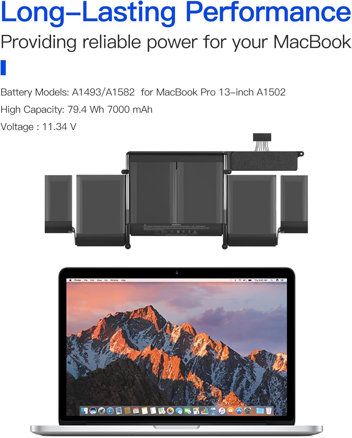 A1502 Battery Replacement for MacBook Pro 13-inch A1502 (Early 2015, Mid 2014, Late 2013) Retina A1493/A1582 Battery