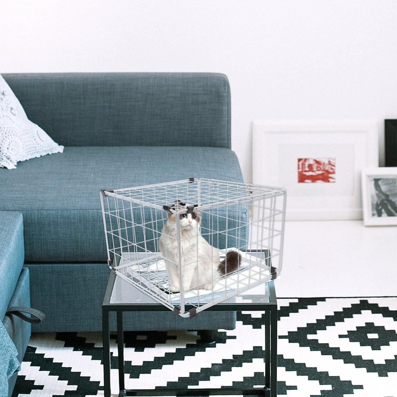 VANZACK 1pc Foldable Cat Cage for Pets Transparent Design Iron Carrier for Cats Under for Bathing and Travel Practical Pet Supplies image 4