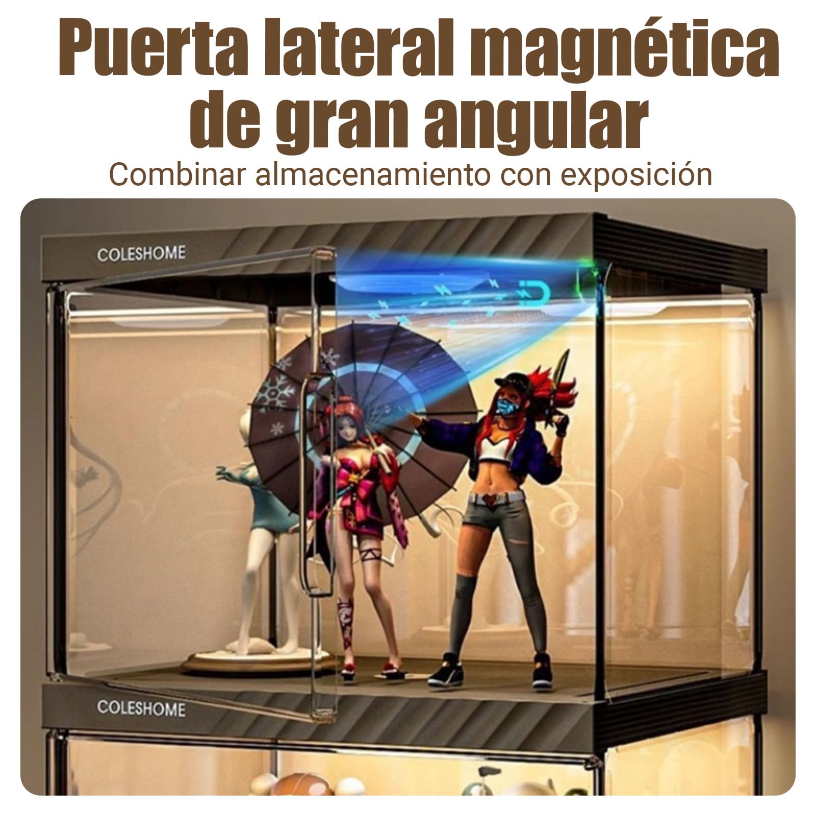 Vitrina de acrílico, Vitrina Cristal con Puerta Magnética,Organizador de Juguetes coleccionables, LED, para Dormitorio, rincón de Lectura, habitación de niños, 6niveles: L×W×H:40*33*184cm
