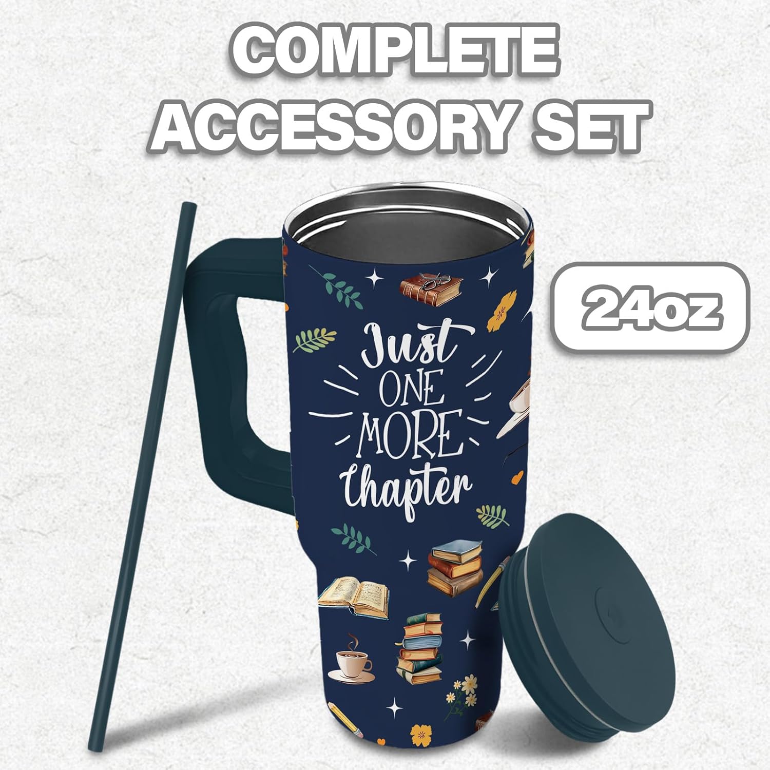 Stainless Steel Water Bottle for Women, Book Themed 24oz Stainless Steel Tumbler with Handle and Straw,Gifts for Family, Friends, Colleague