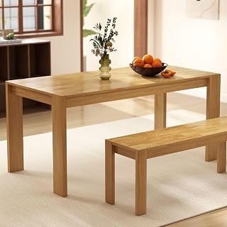 LukeAlon Wooden Dining Table for 4 to 6 People, 63" Large Farmhouse Kitchen Long Table with Wood Legs Mid Century Rectangular Dinner Tables for Home Dining Room Restaurant, Natural