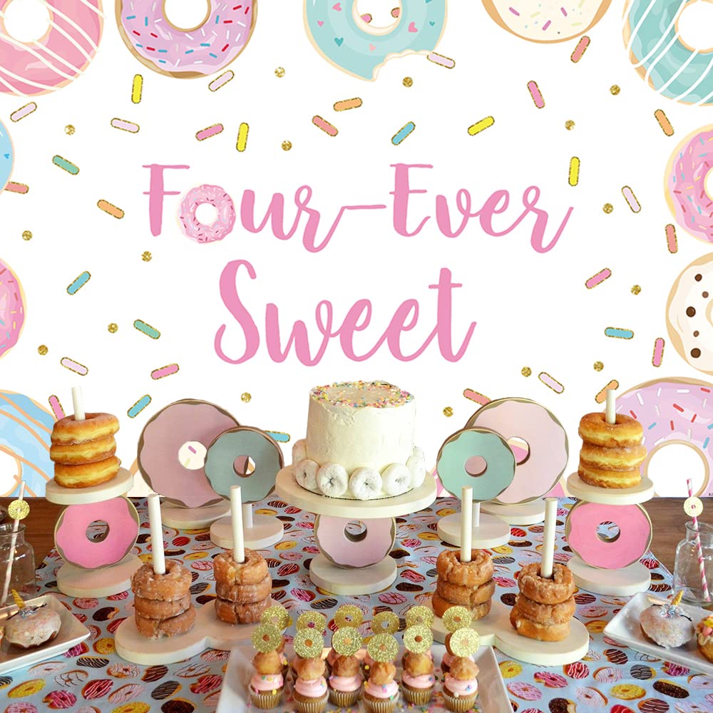 Geburtstag Hintergrund 4. Mädchen – 2,1x1,5 M, Econ-Polyester, Mit Eiswagen & Donut-Motiv