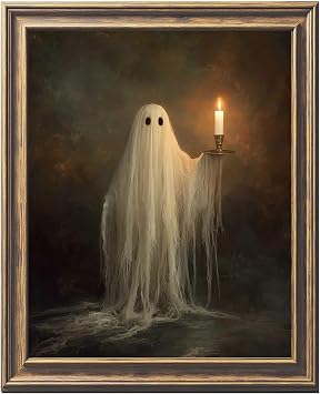 WCDHOR Cute Ghost Holding Candle Wall Art Print Dark Academia Room Decor Spooky Halloween Ghost Art Moody Halloween Wall Art Vintage Gothic Ghost Portrait Unframed 11x14 inch