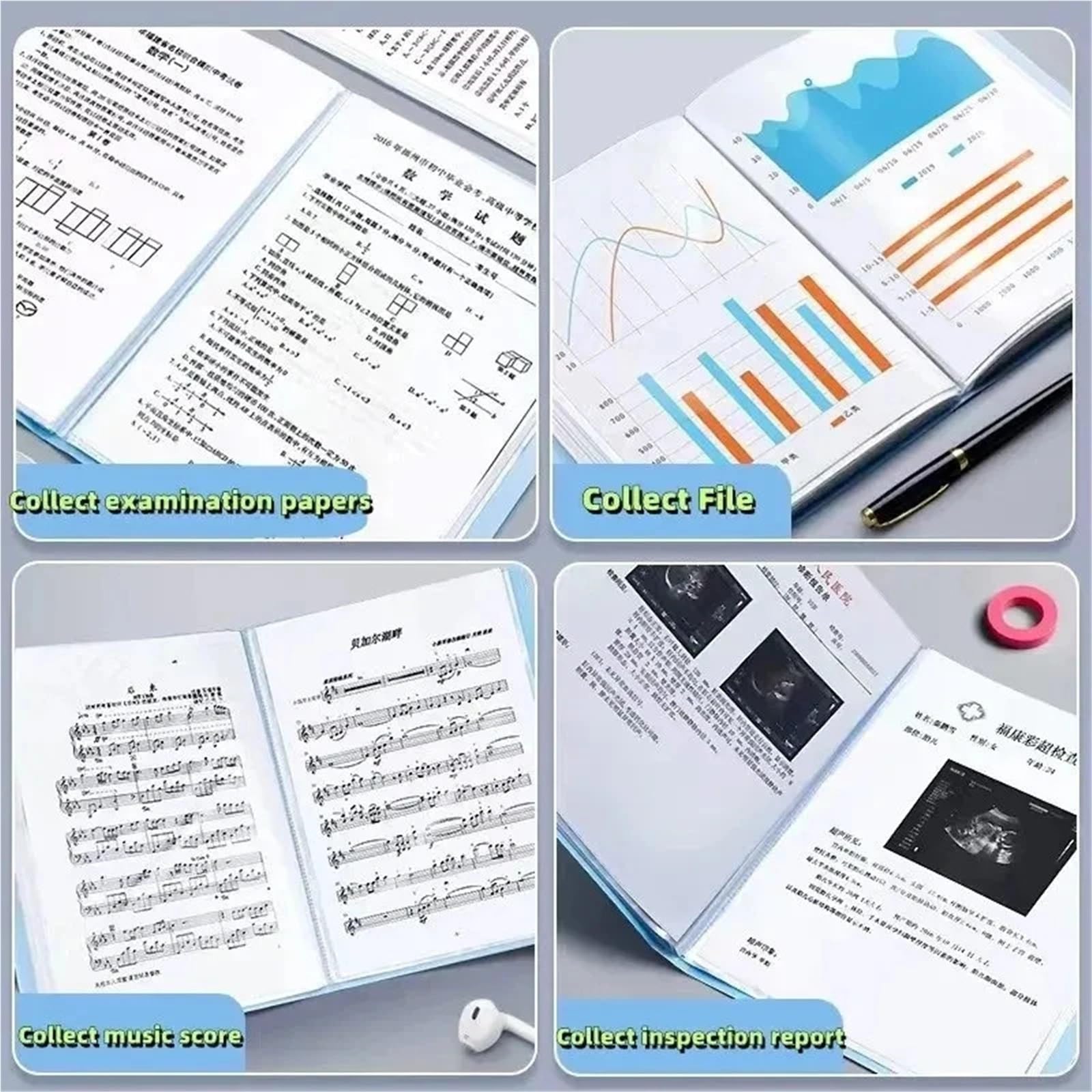 Przezroczysty folder z tworzywa sztucznego, 5 sztuk A4 wielokolorowe plastikowe teczki do przechowywania papieru artykułów papierniczych i biur(Blu)
