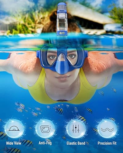 Miniatura 2 de W WSTOO Máscara de natación multifuncional que te permite respirar por la nariz, vista panorámica de 180 grados, antivaho antifugas con soporte de