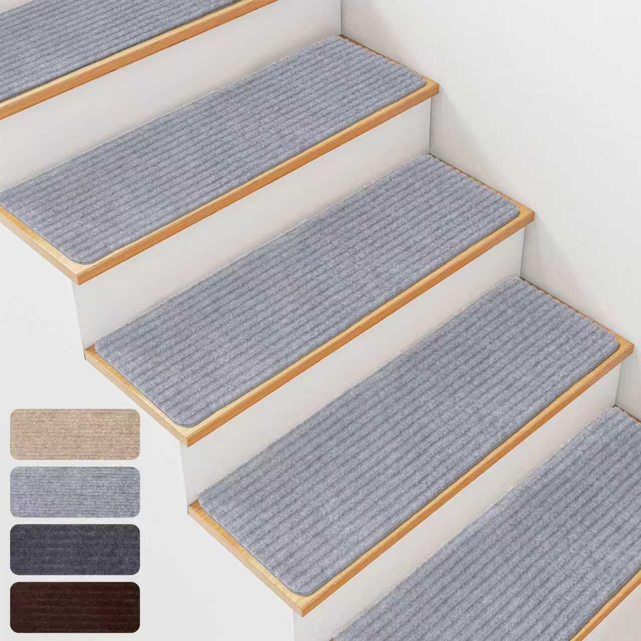 15 PCS Non Slip Stair Treads for Wooden Steps – 20 x 76cm Indoor Non Slip Stair Treads, Carpet Stair Mats with Self-Adhesive Backing, Removable & Machine Washable – Light Grey