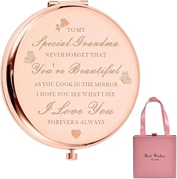 Atarvana Compact Mirror Gifts for Grandma with Gift Box, Rose Gold Compact Mirror for Nana, Nanny| Birthday, Mothers Day, Christmas, from Granddaughter, Grandson, Grandchildren