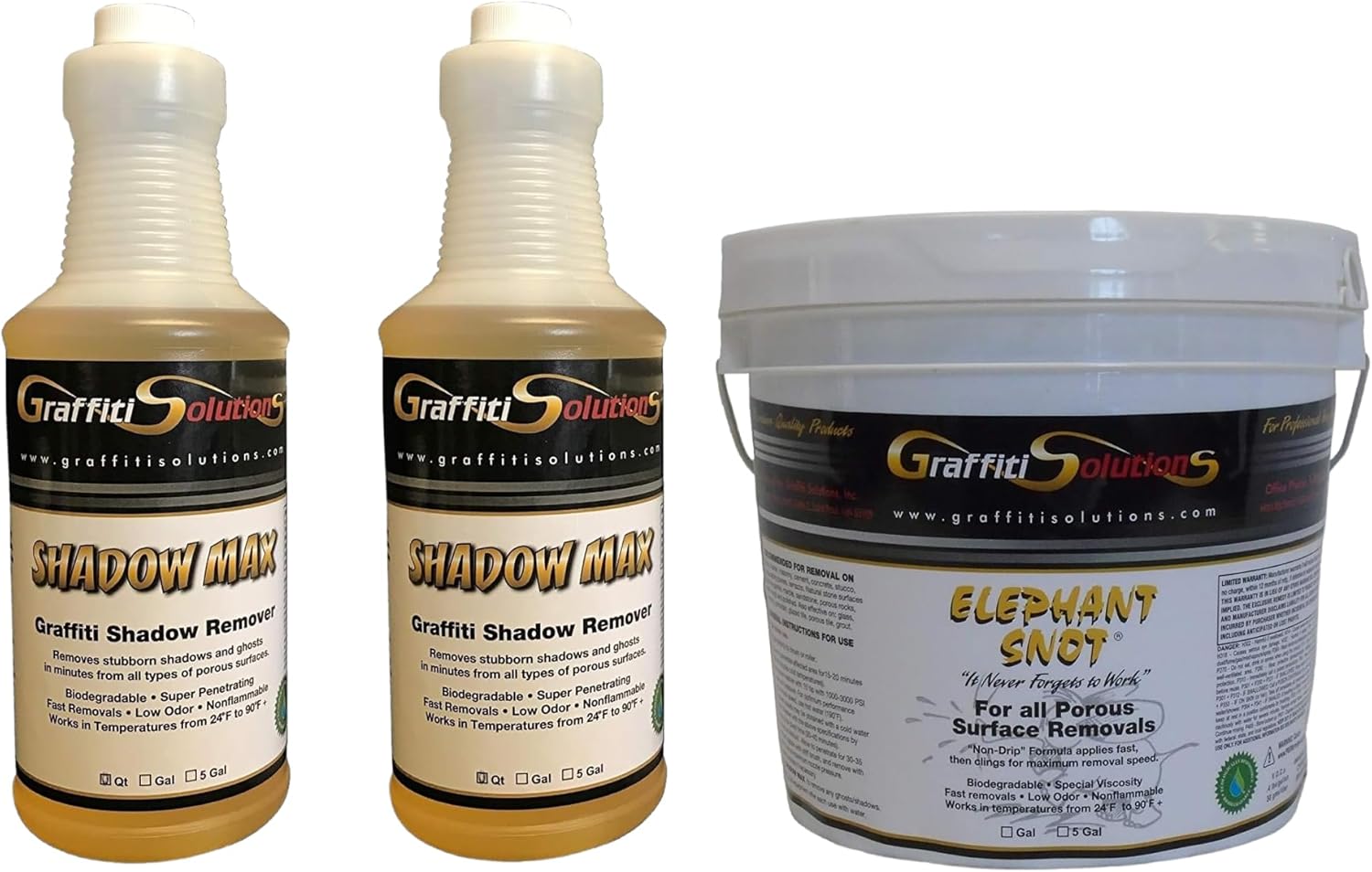 Graffiti Solutions Elephant Snot (128 oz) and Shadow Max 2 x (32 oz) Large Tag Kit - Superior Biodegradable Graffiti Removal Set for Porous Surfaces - Maximum Speed and Effectiveness