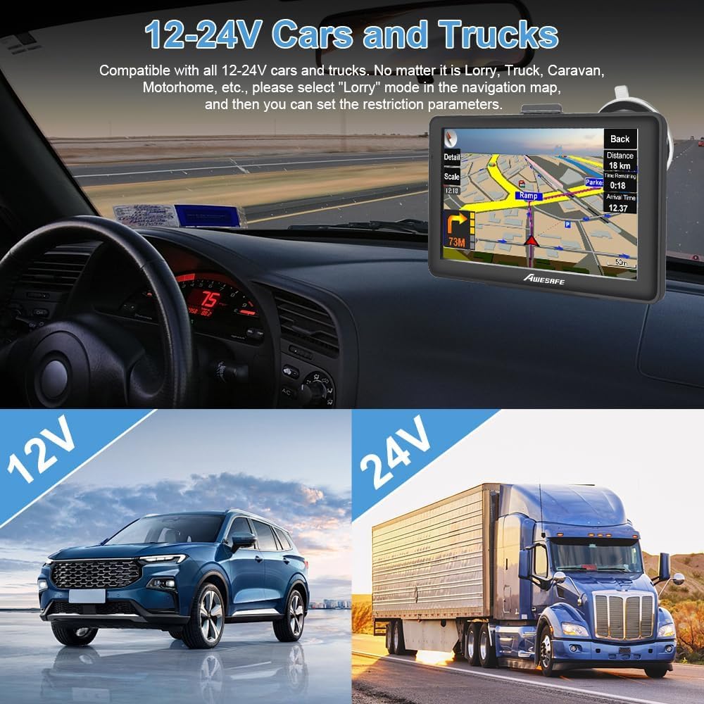 5 Pouce GPS Voiture,Navigation Voiture,Cartes Europe, Mises à Jour Gratuites, Alerte Vitesse & Poi, Guidage Vocal pour Camping-Car/Camion