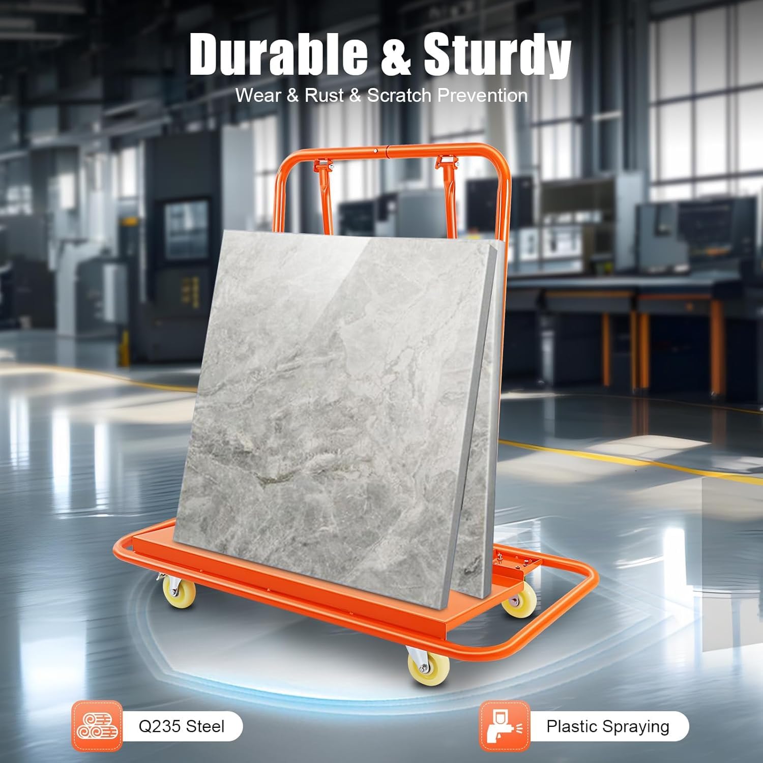 Carrello per Cartongesso Resistente con 4 Ruote Piroettanti Silenziose, Ideale per Il Trasporto di Pannelli in Cartongesso, Carrello per Fabbriche, Magazzini E Negozi Express - Carrello