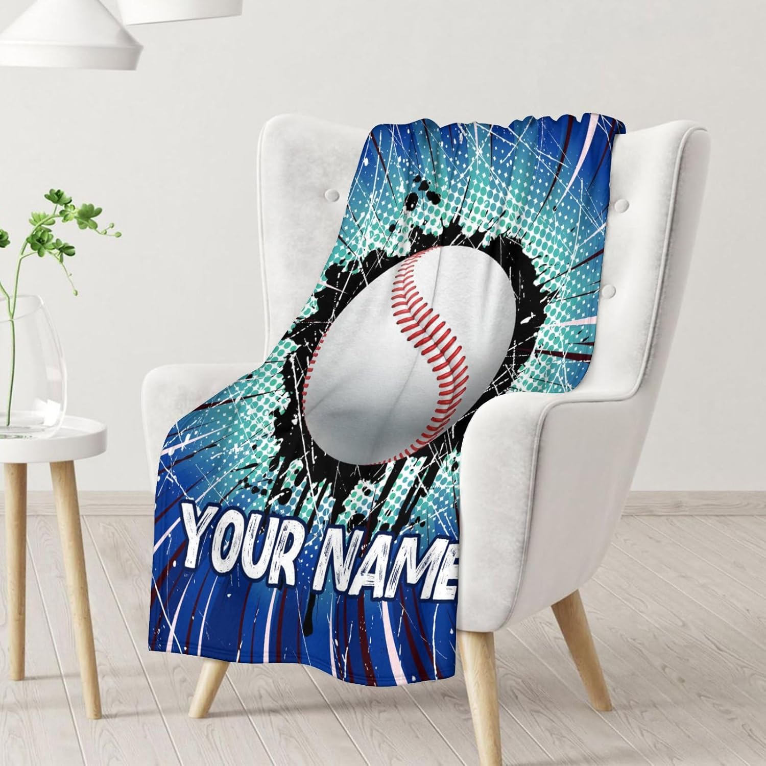 Personalized Baseball Blanket Gifts - 60x80 Inches Sports Throw Blanket for Baseball Lover Baseball Players Team Boys Men - Blue Print Soft Fuzzy Blankets for Couch Sofa Bed - Baseball Bedding