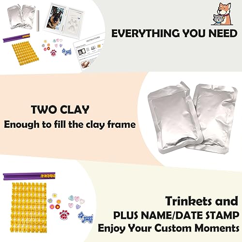 Miniatura 7 de MYPAWLETS Kit de impresión de patas de perro o gato con baratijas, kit de impresión de huellas de mascotas con 2 arcilla, marco de fotos de perro de