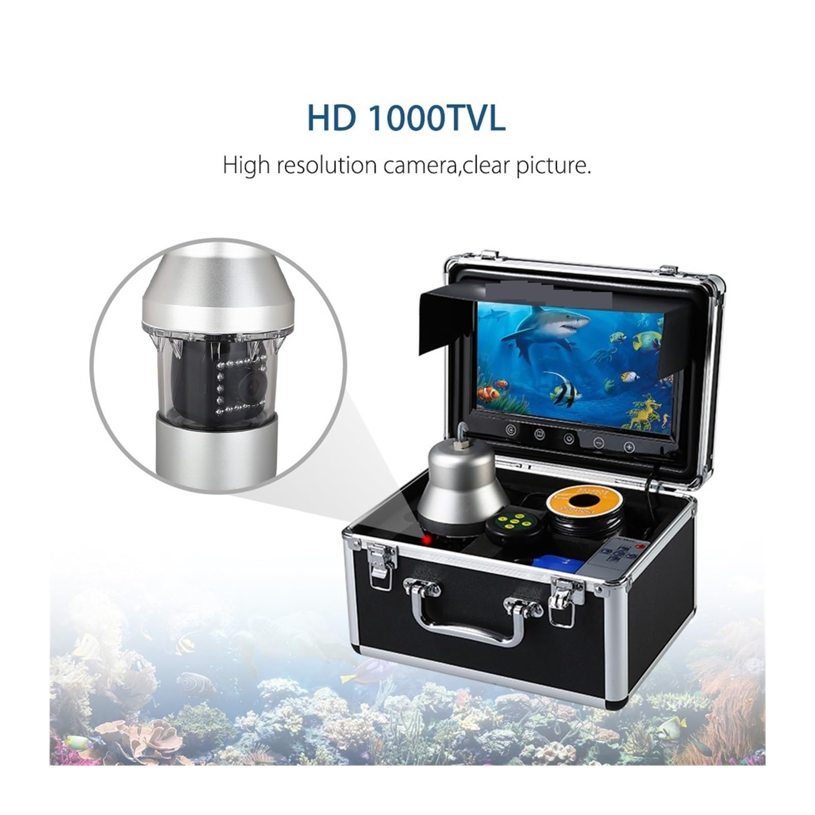 Caméra de pêche sous-Marine 9 Pouces Grand écran Couleur 1000TVL Fish Finder 360 ° Rotation Horizontale caméra étanche 30M câble Taille compacte