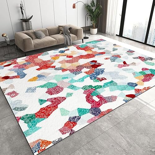 Alfombra lavable con patrón colorido retro de los años 70, alfombra bohemia de pelo bajo, no desprende pelusa, alfombras plegables, alfombras con