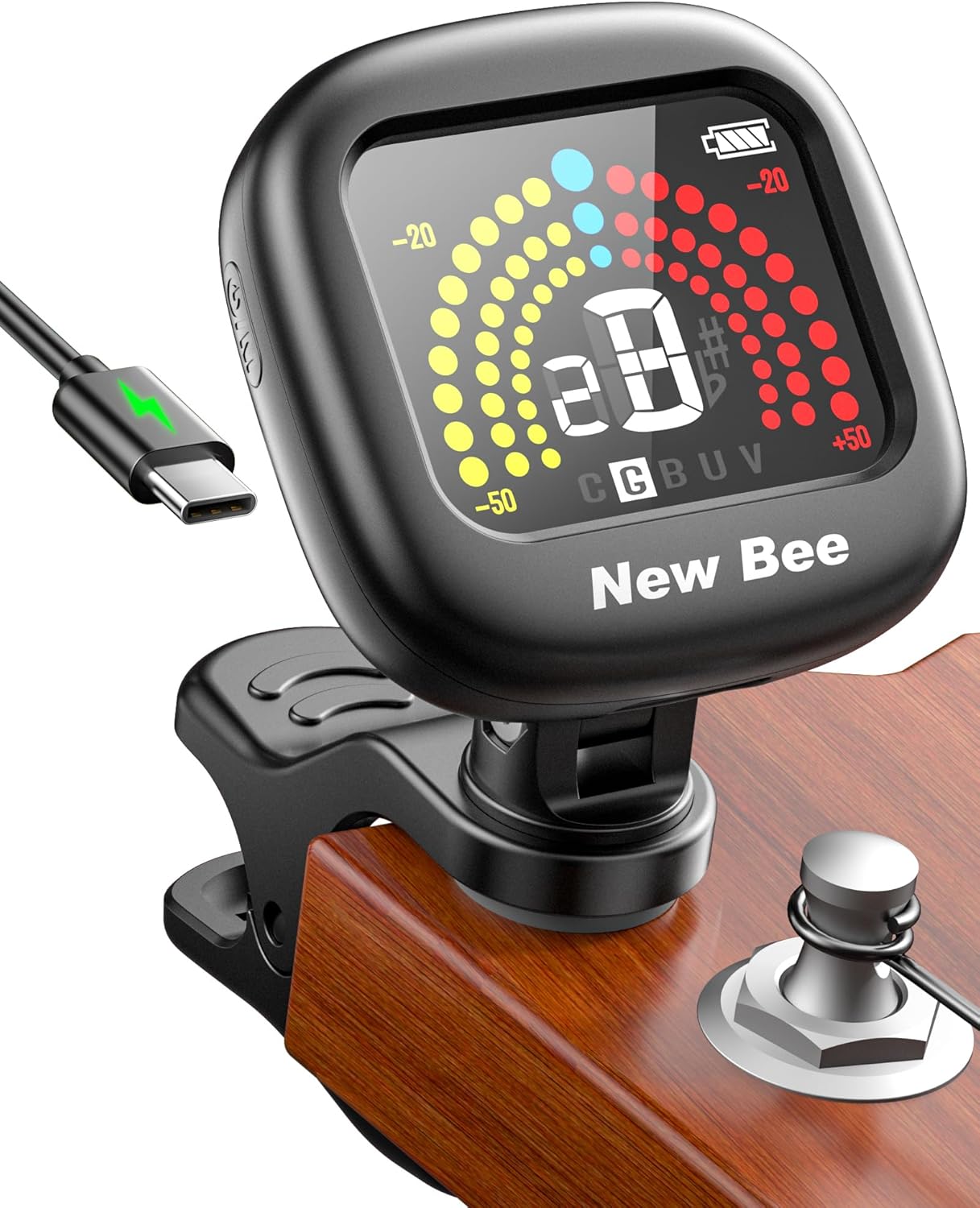 New Bee Stimmgerät Gitarre VA Farbdisplay Wiederaufladbar Gitarren Stimmgerät Um 360° Drehbar Schnell & Präzise Guitar Tuner Clip für Gitarre, Bass, Violine, Ukulele, Chromatisch