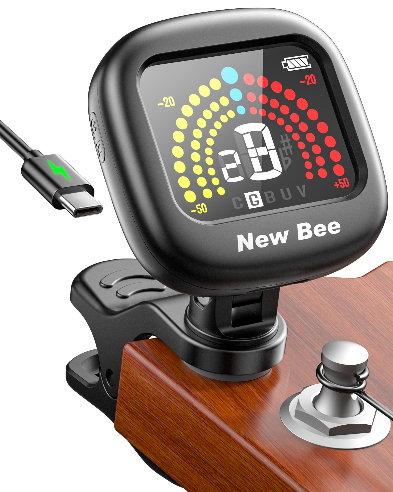Accordeur de Guitare Rechargeable à Clip New Bee avec Écran Rotatif 360°
