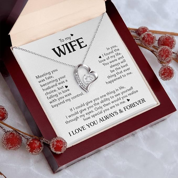 To My Smoking Hot Wife Necklace - Stainless Steel Cubic Zirconia Heart Pendant, 18-22" Chain - View #2