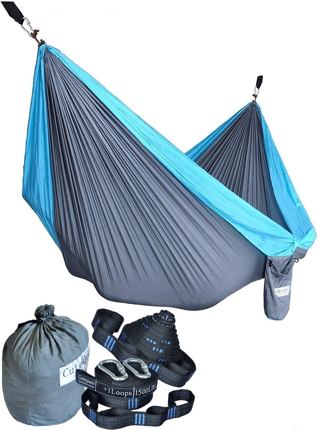 cutequeen Steel Stand with Hammock and 16+1 Loops Tree Straps Hold Up 600Lbs (Cyan Blue )
