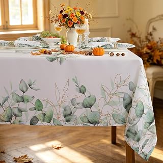 Honellaty Fall Eucalyptus Tablecloth Rectangle, Leaf Print, 60 x 120 Inch
